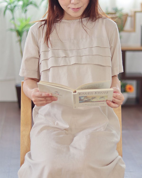 和晒京ひとえガーゼレディースワンピース・半袖/かぶり/ラウンドネック