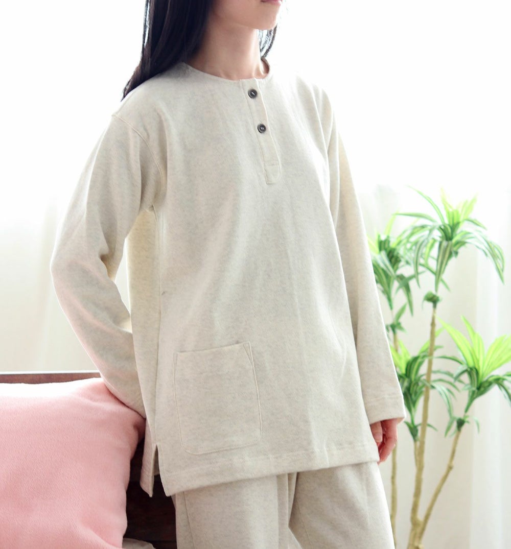 裏起毛スウェットレディースパジャマ 上下セット・長袖/かぶり/ヘンリーネック