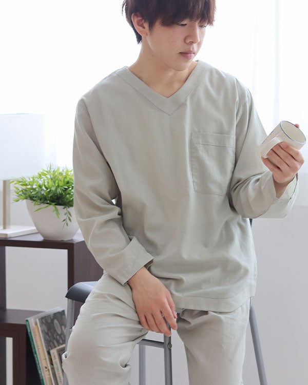 和晒京ひとえガーゼメンズパジャマ 上下セット・長袖/かぶり/Vネック