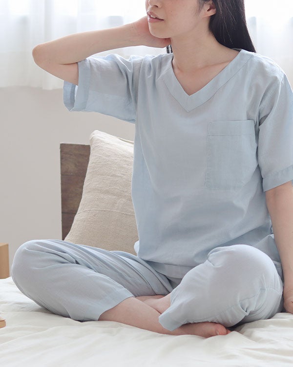 和晒京ひとえガーゼレディースパジャマ 上下セット・半袖/かぶり/Vネック