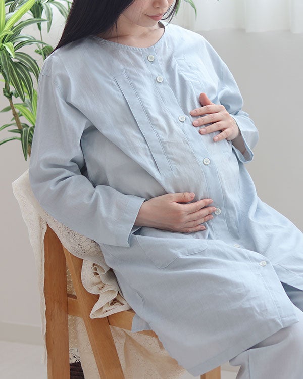 和晒京ひとえガーゼレディースマタニティパジャマ 上下セット・長袖/前開き/襟なし