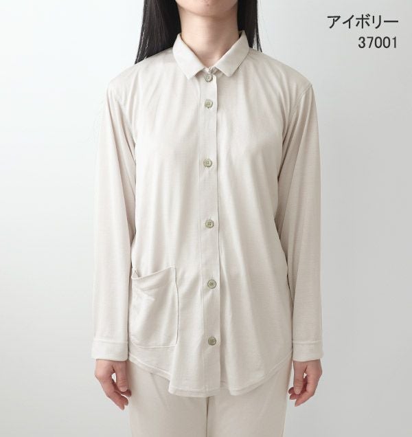 新品未使用　シルクパジャマ　M~L 上 2セット　レディース シルクニットレディースパジャマ上下セット・長袖/前開き/襟あり