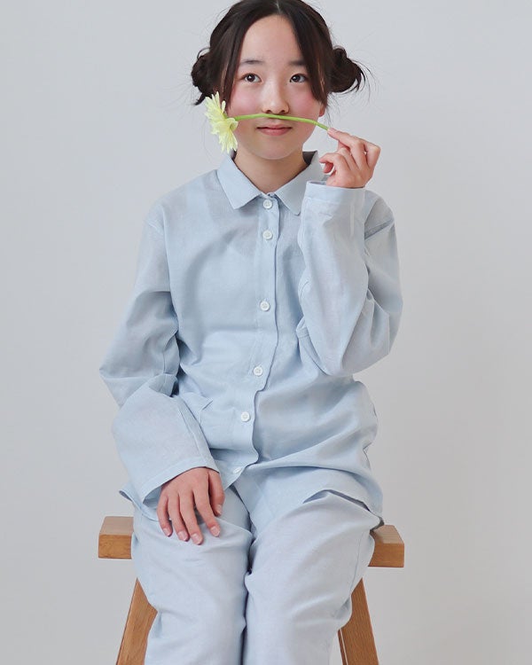 和晒京ひとえガーゼ女の子パジャマ上下セット・長袖/前開き/襟あり