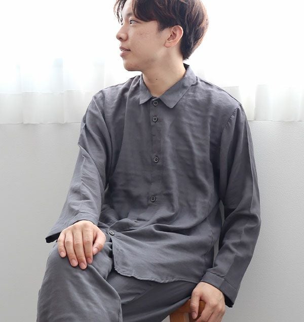 とろけるガーゼメンズパジャマ上下セット・長袖/前開き/襟あり