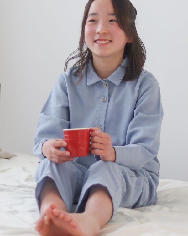 和晒京ふたえガーゼ女の子パジャマ上下セット・長袖/前開き/襟あり