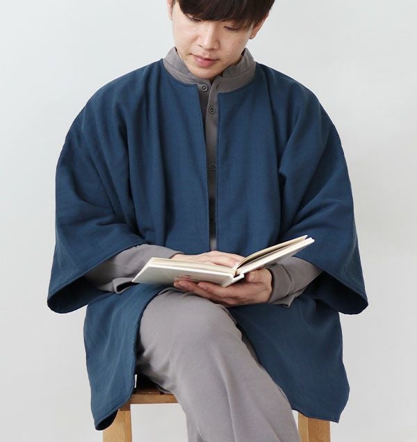 3重ガーゼメンズはんてん・七分袖/前開き/襟なし