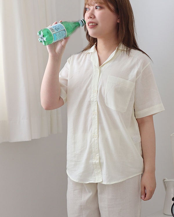 和晒京ひとえガーゼレディースパジャマ上下セット・半袖/前開き/短パン/開襟