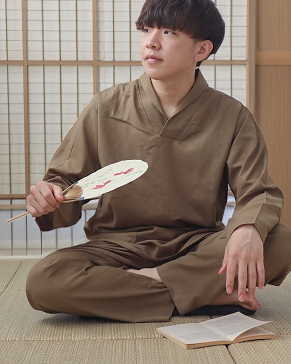 和晒京ひとえガーゼメンズパジャマ上下セット・ショールカラー/かぶり/長袖