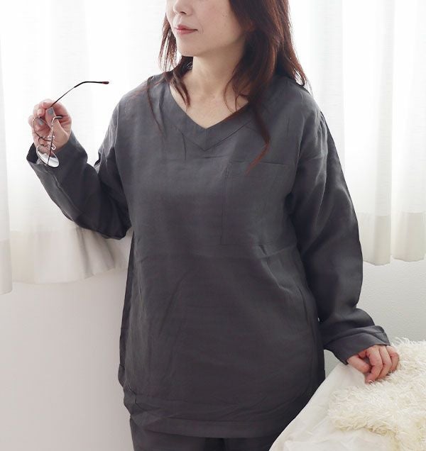 とろけるガーゼレディースパジャマ上下セット・長袖/かぶり/Vネック