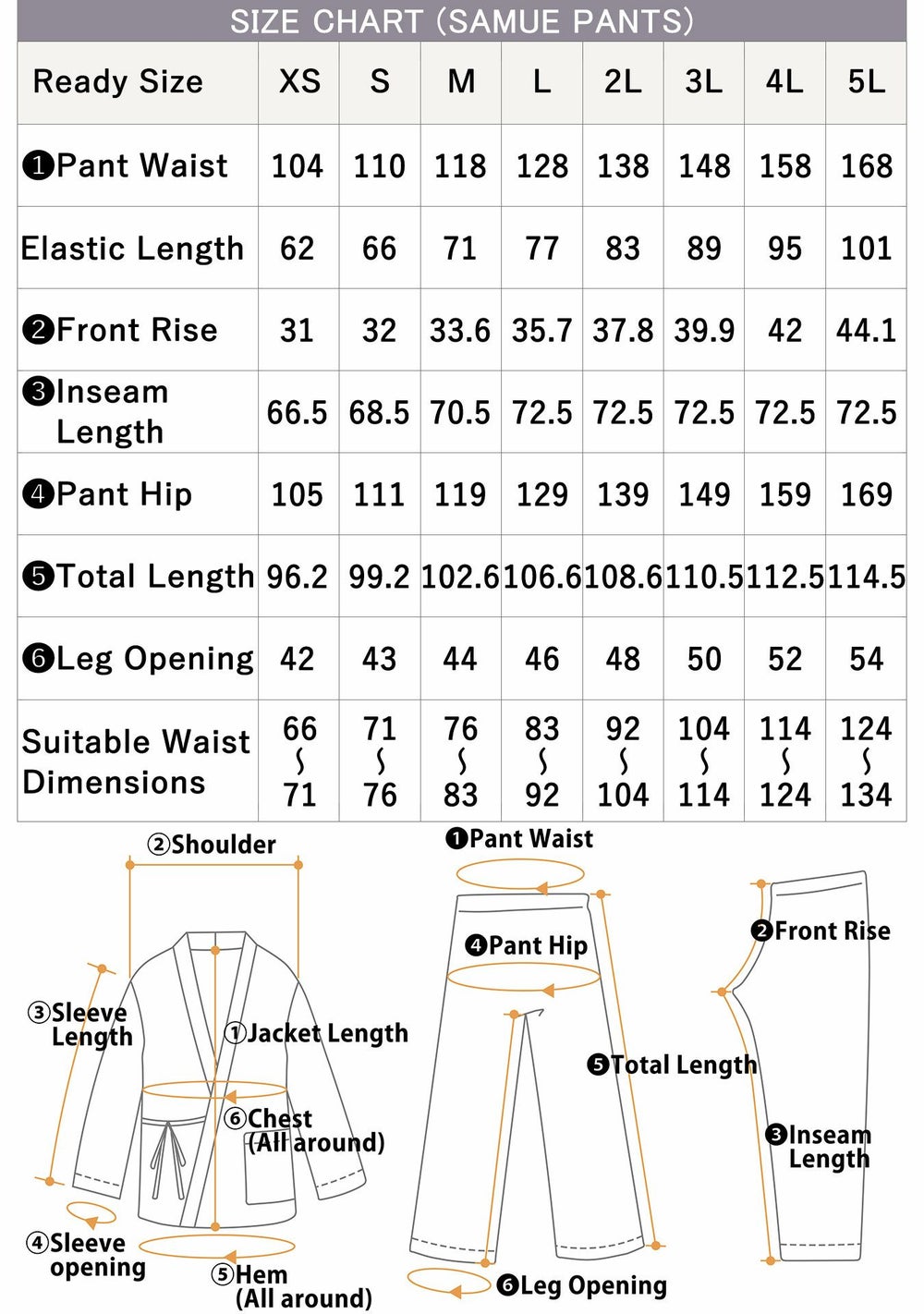 pant size chart
