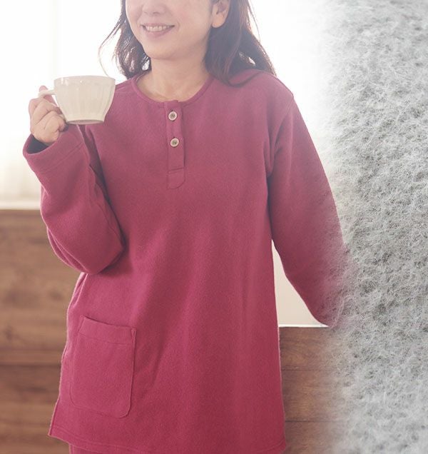 カシミヤタッチコットレディースパジャマ上下セット・長袖/かぶり/ヘンリーネック